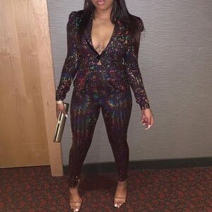 Women's Multicolor Sequin Pants Set